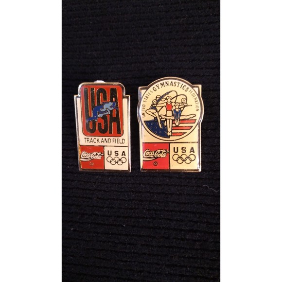 2 USA Olympic 1992 BARCELONA Coca-Cola Coke Lapel Hat Pins - Picture 1 of 8